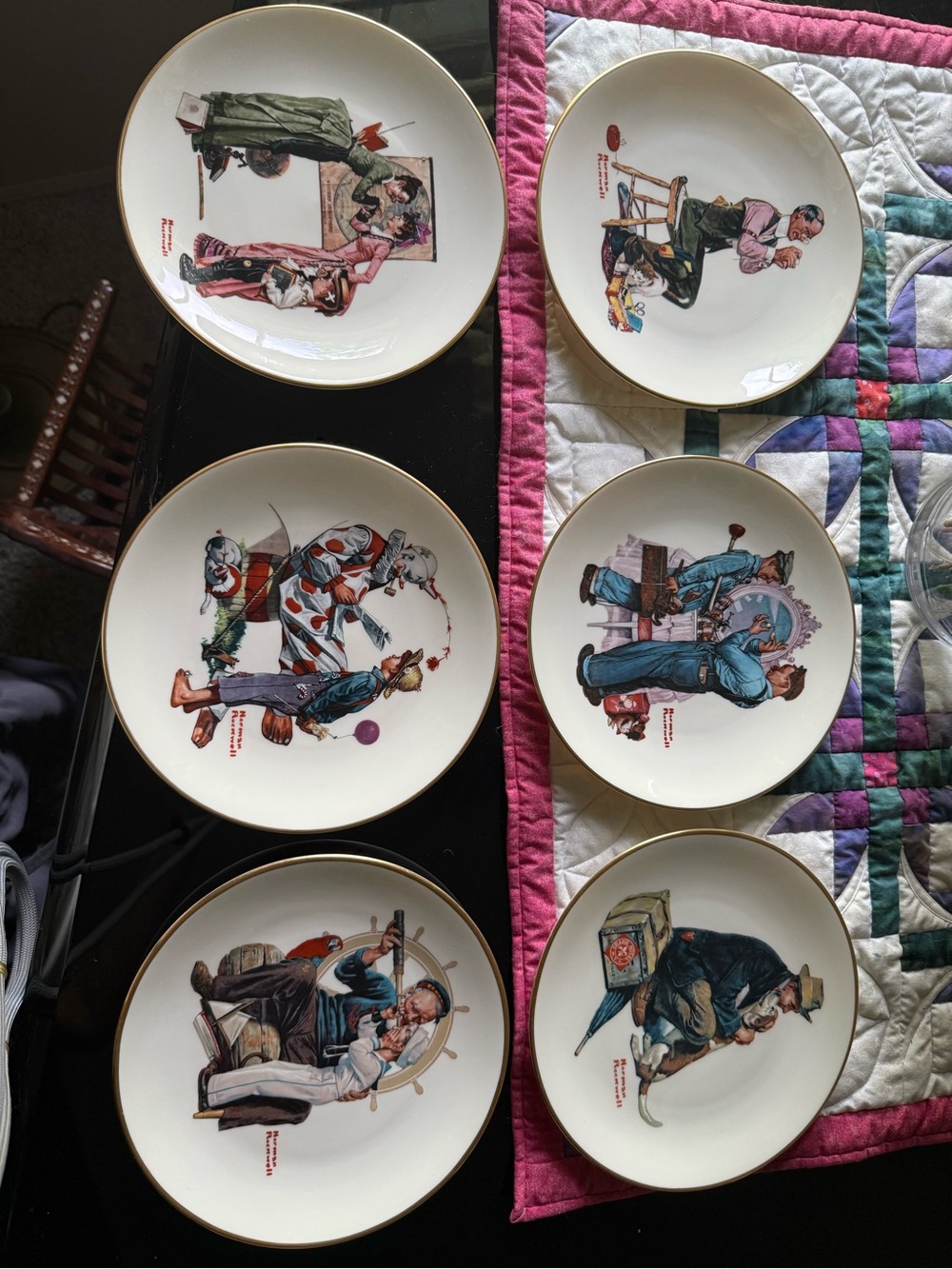Norman Rockwell Collector Decorative Plate Set - Cream with Gold Trim